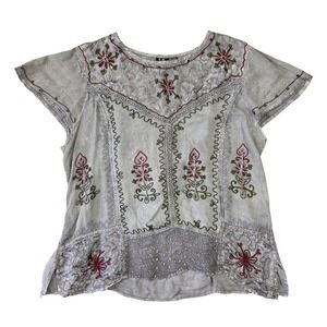 S.R. Fashion Womens Grey Embroidered Boho Rayon Tie Back Blouse Plus Size India